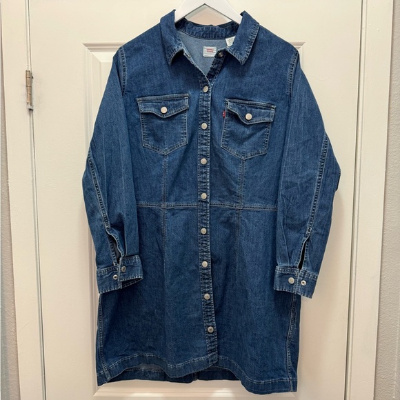 Levi's Dresses & Skirts - Levis Blue Buttons Denim Jeans Top Ellie Long Dress Western